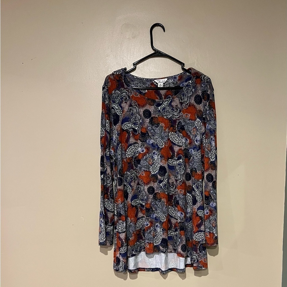Cafe Marrakesh Women's XL Paisley Long Sleeve Tunic Boho Artsy